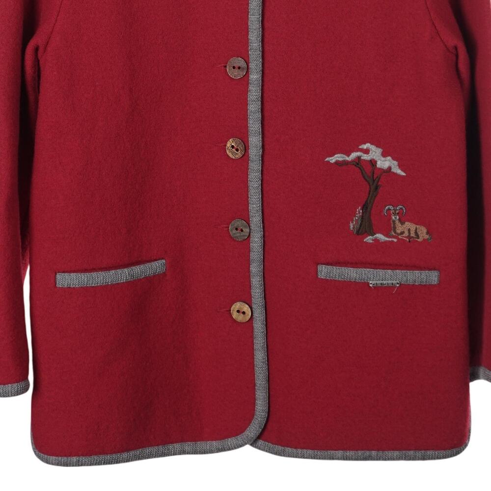 GEIGER Sweater 38 Red Wool Embroidered Goats Nature Button Up Jacket Austria - Picture 3 of 9